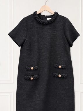 Tuckernuck Black Short-Sleeve Textured Dress with Braided Trim